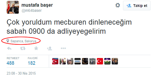 ARANAN HAKİM MUSTAFA BAŞER SAPANCA’DAN TWEET ATTI